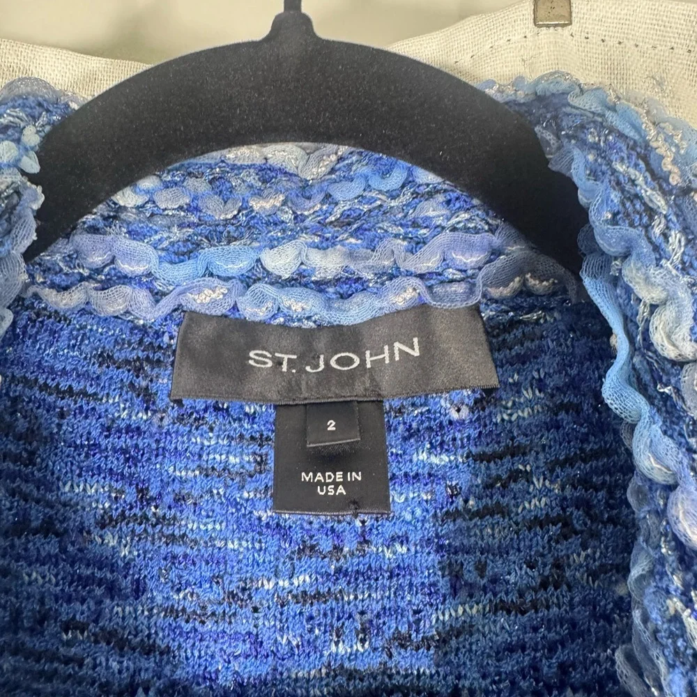St. John Blue Bouclé Knit Blazer with Rhinestone Buttons - Picture 7 of 9